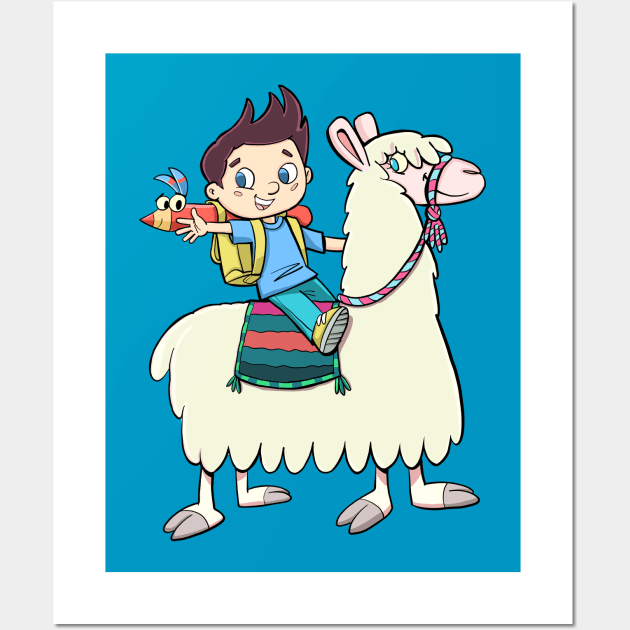 boy student riding a llama Wall Art by duxpavlic